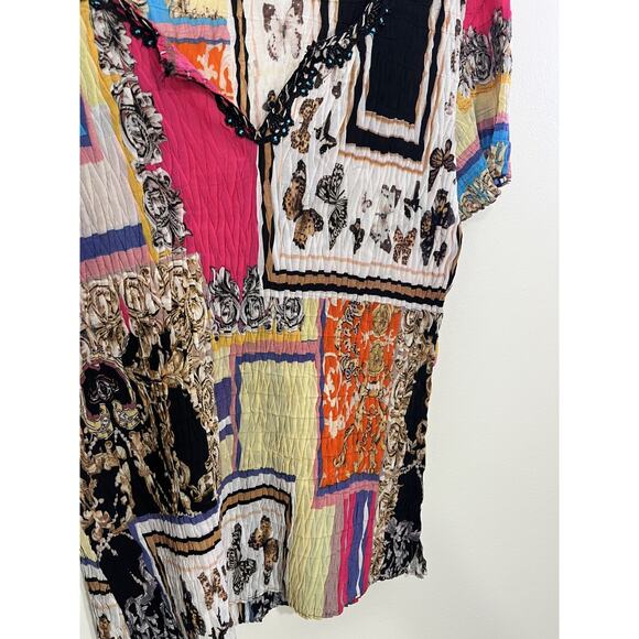 Y2K 90s Maximalist Eclectic Plisse Top S Indie Patchwork Collage Artwear Boho - Picture 4 of 12